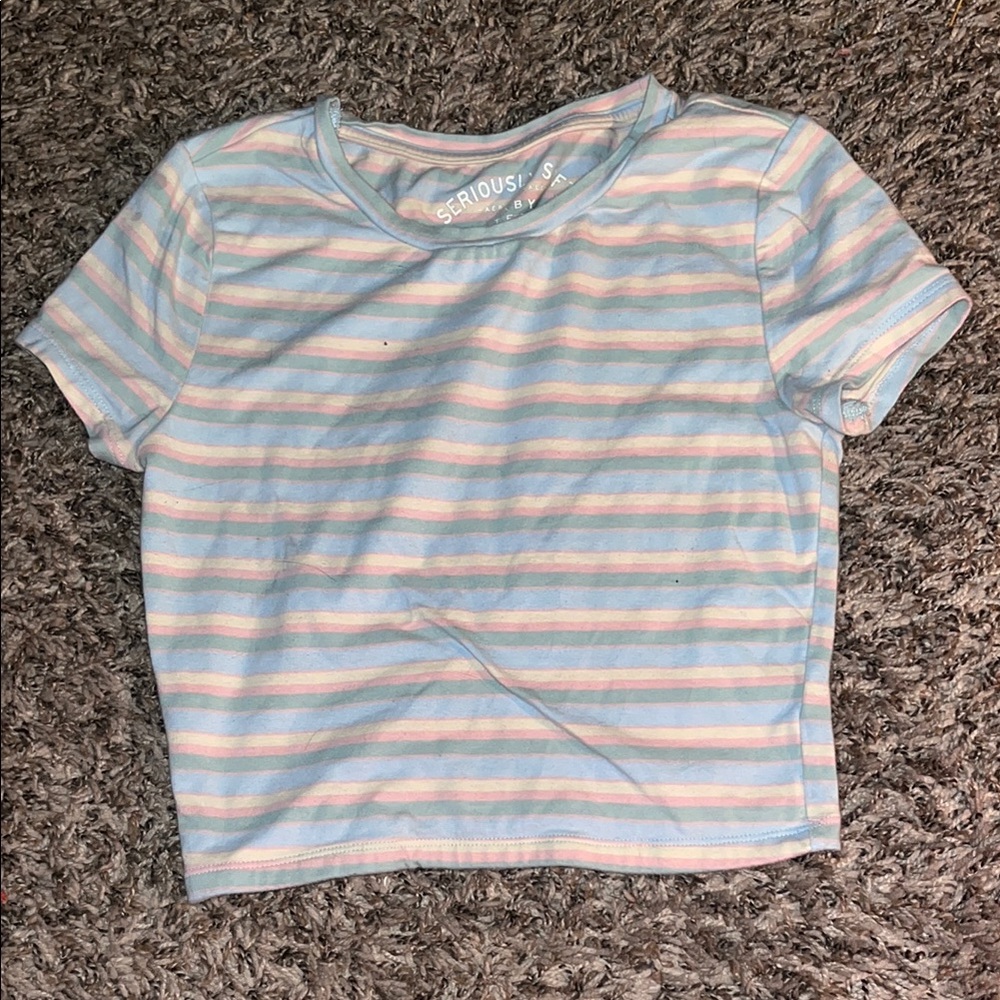 Aeropostale Blue and White Striped Short Sleeve Tee